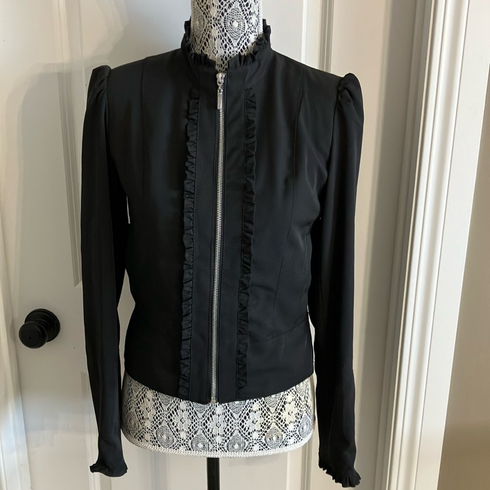 Elegant Black Ruffled Women's Jacket